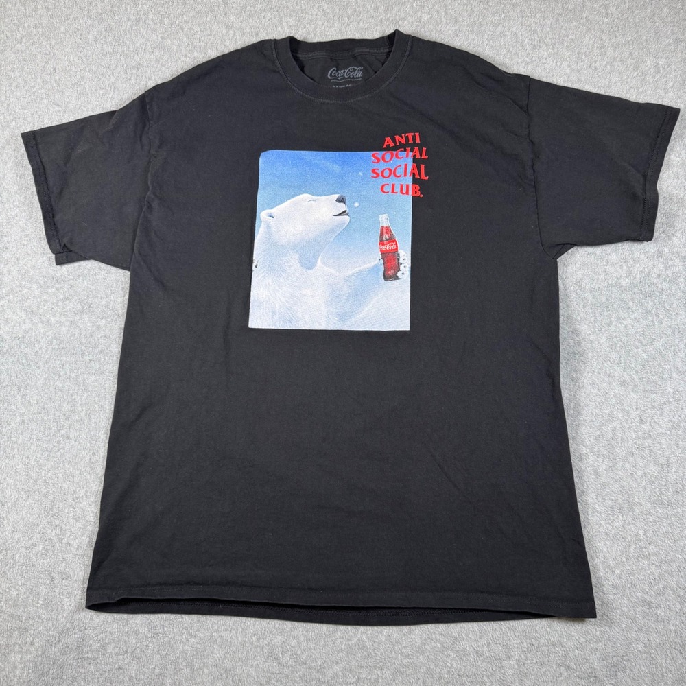 Anti Social Social Club T-Shirt Black Coca-Cola Polar Bear Graphic Size XL